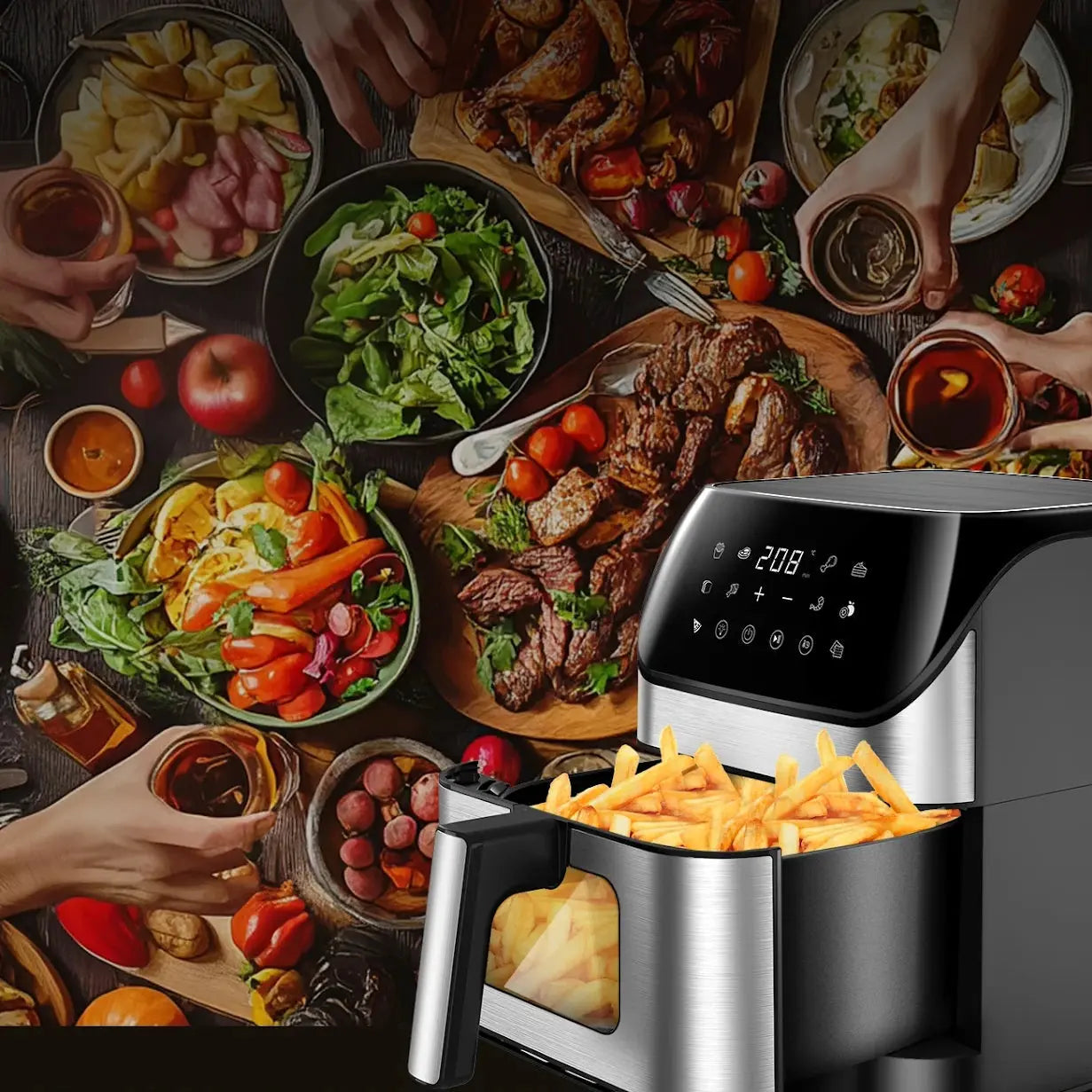 AirFryer Grande Capacité 9L - Cuisine Saine, Rapide et Croustillante Sans Huile au quotidien - AirFryo