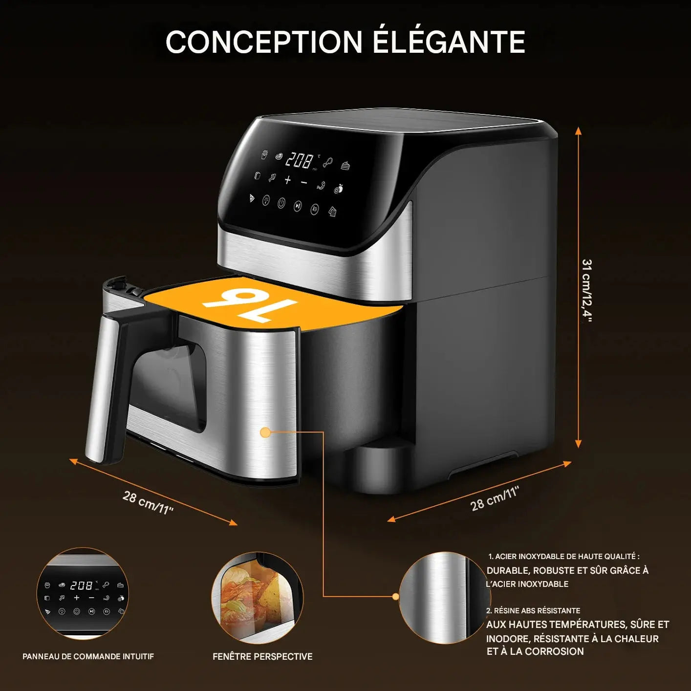 AirFryer Grande Capacité 9L - Cuisine Saine, Rapide et Croustillante Sans Huile au quotidien - AirFryo