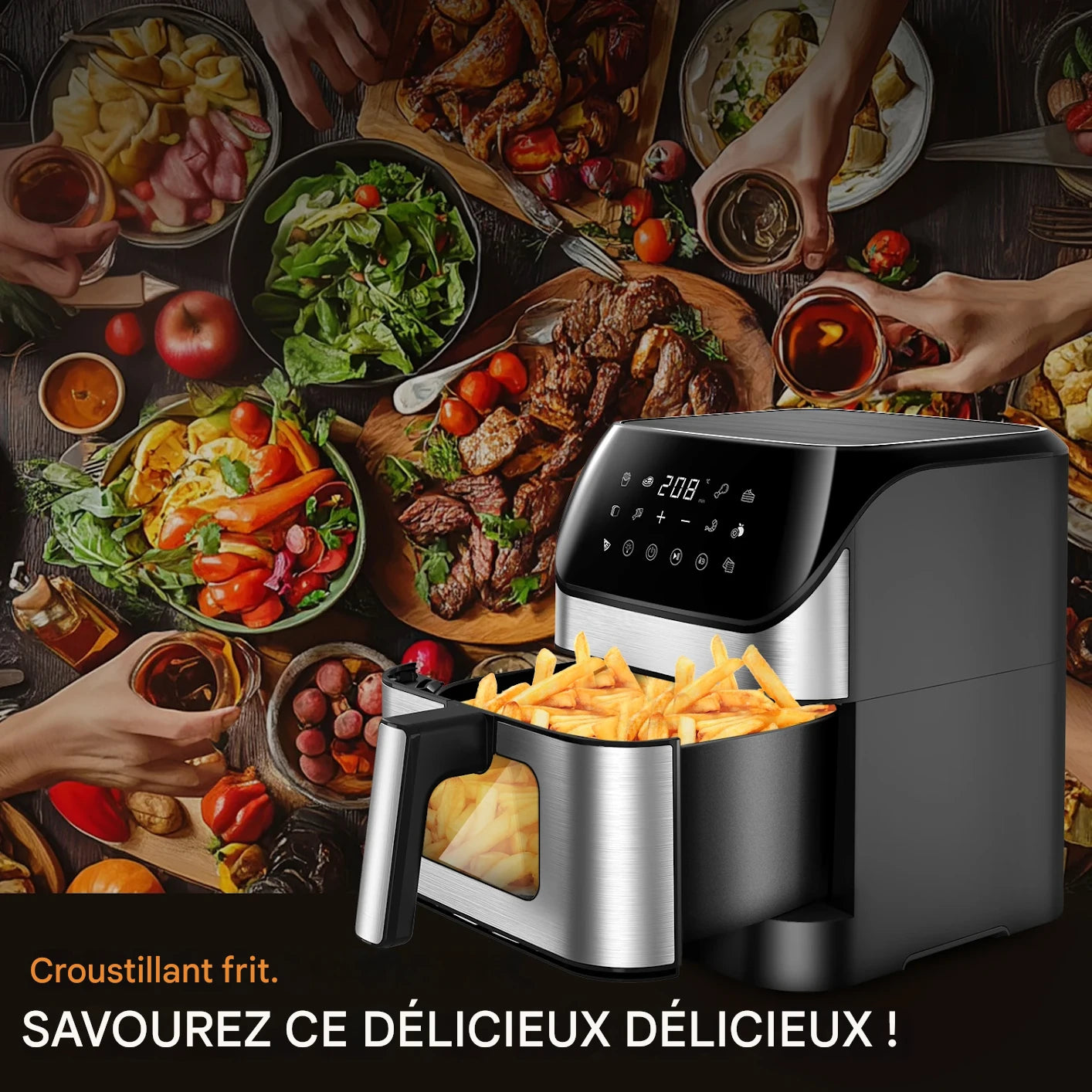 AirFryer Grande Capacité 9L - Cuisine Saine, Rapide et Croustillante Sans Huile au quotidien